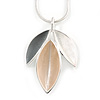 Light Grey/ Light Silver/ Nude Triple Leaf Pendant with Silver Tone Snake Chain - 41cm L/ 5cm Ext