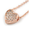 Delicate Small Crystal Heart Pendant with Rose Gold Tone Chain - 39cm L/ 5cm Ext