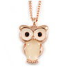Small Owl Pendant with Rose Gold Tone Chain - 41cm L/ 5cm Ext