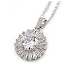 15mm Clear Cz Floral Pendant with Rhodium Plated Chain - 40cm L/ 5cm Ext
