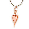 Pink Resin Contemporary Rose Gold Tone Heart Pendant with Grey Leather Cord - 76cm L/ 5cm Ext