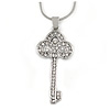 Clear Crystal Key Pendant with Silver Tone Snake Style Chain - 40cm L/ 5cm Ext