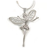 Crystal Fairy Pendant with Snake Style Chain In Silver Tone - 44cm L/ 4cm Ext