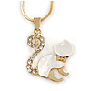 Small Crystal Kitten Pendant with Gold Tone Snake Type Chain - 41cm L/ 5cm Ext