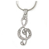 Crystal Treble Clef Pendant With Silver Tone Snake Chain - 40cm L/ 4cm Ext