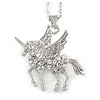 Delicate Crystal Unicorn Pendant with Silver Tone Chain - 40cm L/ 4cm Ext
