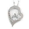 Romantic Crystal Open Heart Pendant with Silver Tone Chain - 41cm L/ 4cm Ext