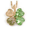 Green/ Clear Lucky Four Leaf Clover Pendant with Gold Tone Chain - 40cm L/ 4cm Ext