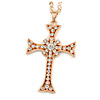 Large Crystal Cross Pendant with Chunky Long Chain In Gold Tone - 66cm L
