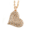 Clear Crystal Heart Pendant with Long Chunky Chain In Gold Tone Metal - 70cm L