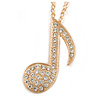Large Clear Crystal Treble Clef/ Musical Note Pendant with Chunky Chain In Gold Tone - 70cm L