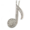 Large Clear Crystal Treble Clef/ Musical Note Pendant with Chunky Chain In Silver Tone - 70cm L