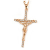 Statement Crystal Cross Pendant with Chunky Long Chain In Gold Tone - 70cm L