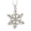 Christmas Clear/ AB Snowflake Pendant with Silver Tone Chain - 40cm L/ 5cm Ext