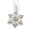 Christmas Clear Snowflake Pendant with Silver Tone Chain - 40cm L/ 5cm Ext