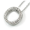 Open Cut Crystal Ring Pendant with Silver Tone Chain - 40cm L/ 6cm Ext