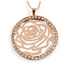 Vintage Inspired Rose Gold Crystal Off Round Rose Motif Pendant with Beaded Chain - 80cm L/ 8cm Ext