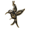 Bronze Tone 'Hummingbird' Long Pendant Necklace - 70cm Length