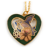 Multicoloured Enamel Heart Pendant with Gold Tone Chain - 44cm L/ 5cm Ext