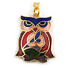 Multicoloured Enamel Owl Pendant with Gold Tone Chain - 44cm L/ 5cm Ext