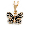 20mm Across/ Small Crystal Butterfly Pendant with Chain in Gold Tone - 40cm L/ 4cm Ext
