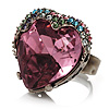 Pink Crystal Contemporary Heart Ring
