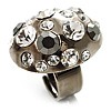 Diamante Dome Shaped Cocktail Ring (Clear&Jet-Black)