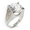Clear Crystal Cz Statement Ring (Silver Tone)