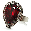 Pear-Cut Hot Red CZ Diamante Fashion Ring (Silver-Tone)