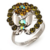 Crystal Butterfly And Flower Ring (Silver&Olive Green)
