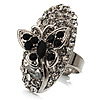Oval Diamante Butterfly Ring (Silver Tone)