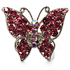 Silver Tone Pink Crystal Butterfly Ring