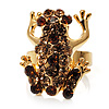 Amber Coloured Crystal Little Froggy Ring (Gold Tone)