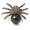 Swarovski Crystal Simulated Pearl Spider Ring (Silver Tone)