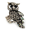 Charming Diamante Antique Silver Owl Stretch Ring