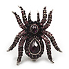 Oversized Purple Crystal Spider Stretch Cocktail Ring In Silver Plating