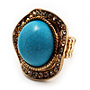 Round Crystal Turquoise Coloured Resin Stone Flex Ring (Gold Tone Metal) Size - 7/9