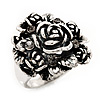 Vintage Rose Diamante Fancy Ring In Burn Silver Metal