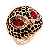 Gold Plated Diamante Owl Ring with Red Eyes - Adjustable