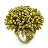 Lime Green Glass Bead Flower Stretch Ring