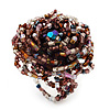 Large Multicoloured Glass Bead Flower Stretch Ring (Cappuccino Brown & Beige)