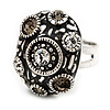 Dome Shaped Diamante Fancy Ring In Burn Silver Metal