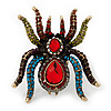Oversized Multicoloured Crystal Spider Cocktail Ring (Antique Gold Finish)