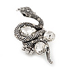 Stunning Clear Crystal Snake Stretch Ring In Burn Silver Metal (6cm Length) - 7/9 Size