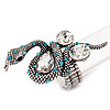 Stunning Swarovski Crystal Snake Stretch Ring In Burn Silver Metal (6cm Length) - 7/9 Size