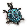 Turquoise Coloured Crystal 'Turtle' Flex Ring In Burn Silver Metal - 5.5cm Length - (Size 7/9)