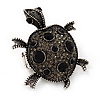 Black Crystal 'Turtle' Flex Ring In Burn Silver Metal - 5.5cm Length - (Size 7/9)