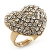 Delicate Clear Crystal 'Heart' Ring In Burn Gold Metal - Adjustable (Size 7/8)