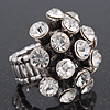 Dome Shaped Crystal Cluster Ring in Silver Tone/Adjustable size 7/8