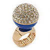 Statement Pave-Set Crystal, Blue Enamel 'Ball' Flex Ring In Gold Plating - 25mm Across - Size 7/8